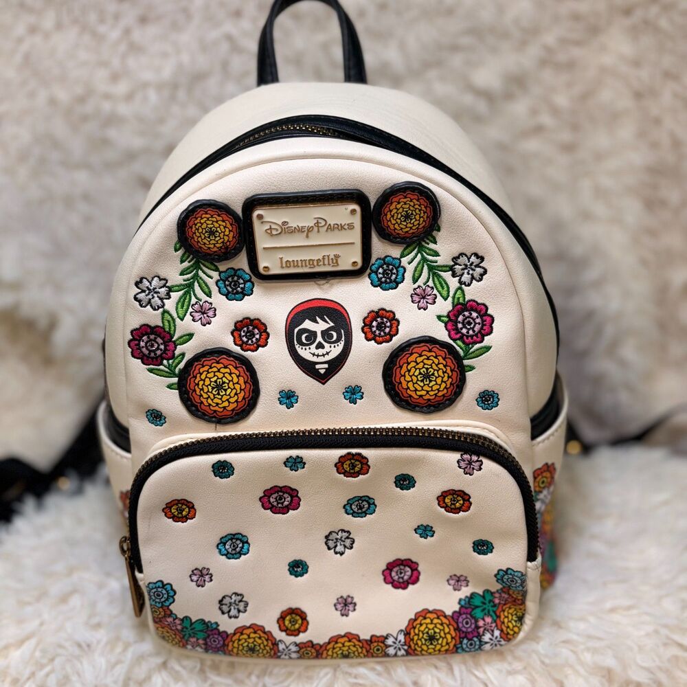 Disney Parks Loungefly Coco Miguel Mini Backpack Floral Sugar Skull Cream
